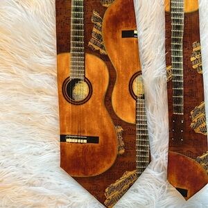 Vintage Folk Guitar Tie Larson Fret 6 String Musician Music Necktie 60x 3.75